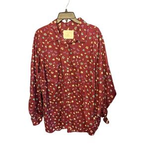 SONOMA LIFE+STYLE Women's 2X Burgundy Floral Print Long Sleeve Button Down Shirt